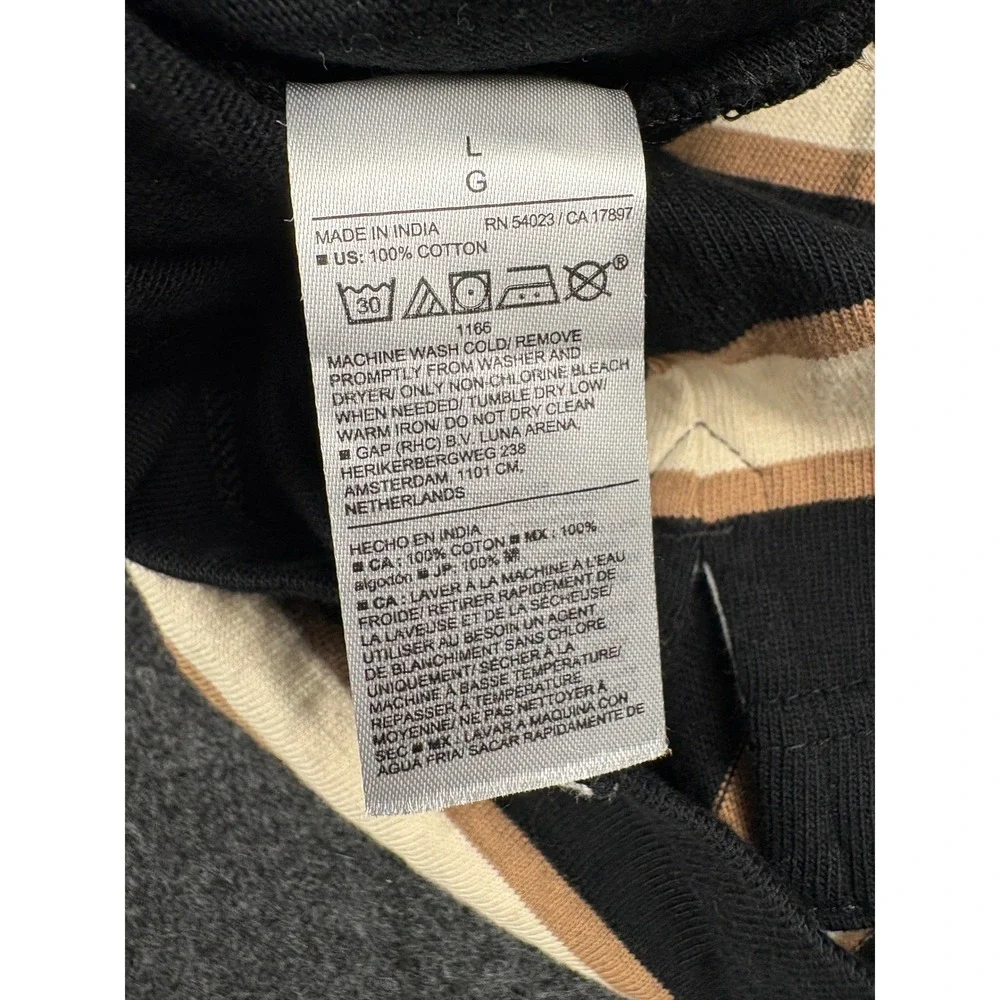 Banana Republic Mens L Rugby Shirt Black Tan Striped Long Sleeve 782343-00